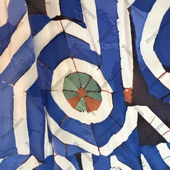 Maeve Anthropologie Blue Geo Print Saria Wide Leg Smocked Pants Small - Picture 4 of 6